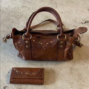 Frye leather bag with matching wallet